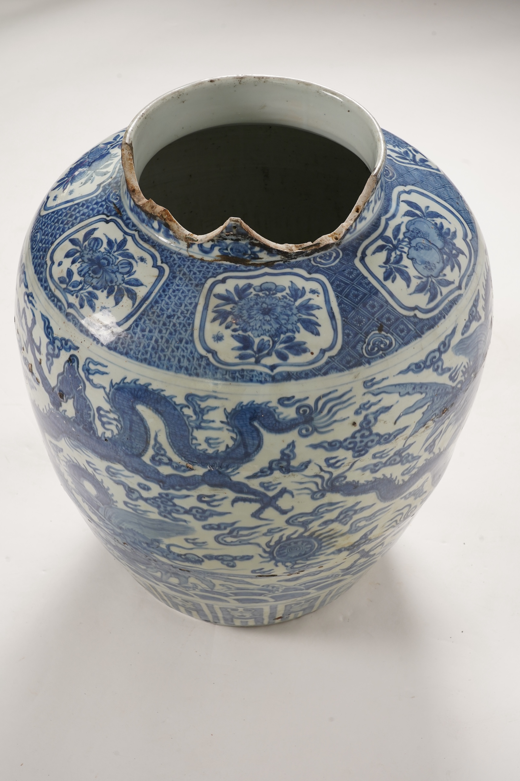 A massive Chinese blue and white jar, Wanli six character mark and of the period (1572-1620)